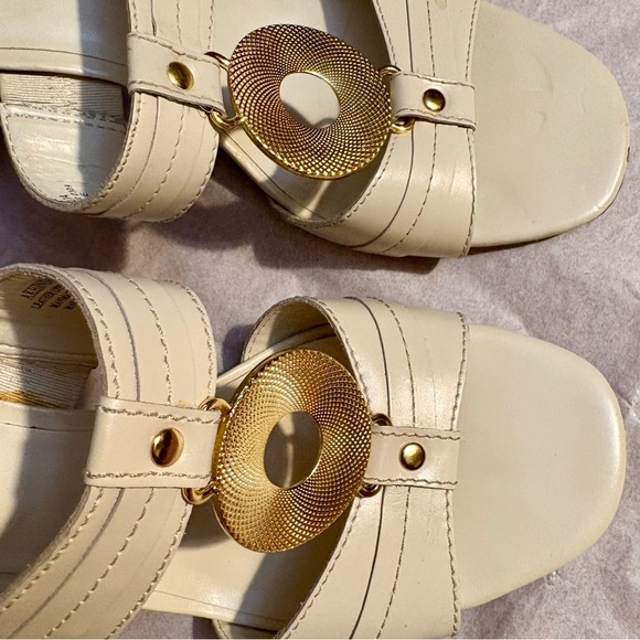 Anne Klein Cream Sandals with Gold Accent - Picture 3 of 16